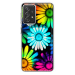 Samsung Galaxy A72 Neon Rainbow Daisy Glow Colorful Daisies Baby Blue Pink Yellow White Double Layer Phone Case Cover