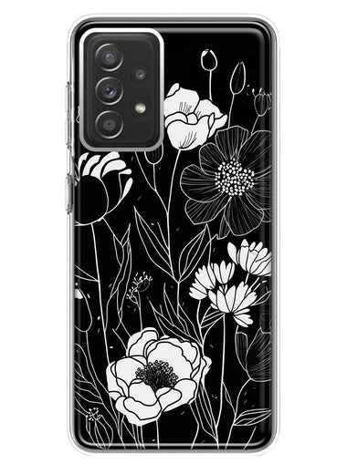 Samsung Galaxy A72 Line Drawing Art White Floral Flowers Hybrid Protective Phone Case Cover
