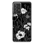 Samsung Galaxy A72 Line Drawing Art White Floral Flowers Hybrid Protective Phone Case Cover