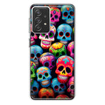 Samsung Galaxy A72 Halloween Spooky Colorful Day of the Dead Skulls Hybrid Protective Phone Case Cover