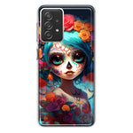 Samsung Galaxy A72 Halloween Spooky Colorful Day of the Dead Skull Girl Hybrid Protective Phone Case Cover