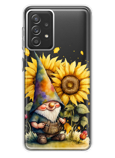 Samsung Galaxy A72 Cute Gnome Sunflowers Clear Hybrid Protective Phone Case Cover