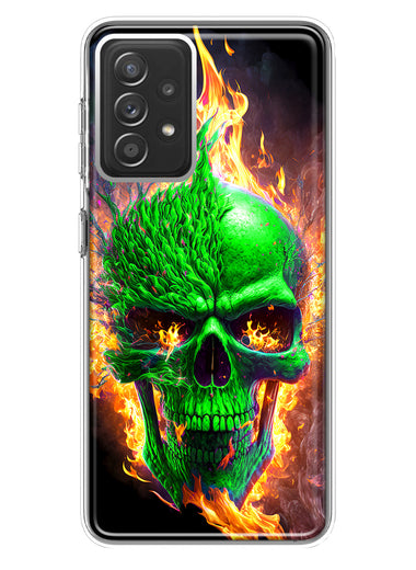 Samsung Galaxy A72 Green Flaming Skull Burning Fire Double Layer Phone Case Cover