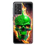 Samsung Galaxy A72 Green Flaming Skull Burning Fire Double Layer Phone Case Cover