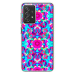 Samsung Galaxy A72 Pink Blue Vintage Hippie Tie Dye Flowers Hybrid Protective Phone Case Cover