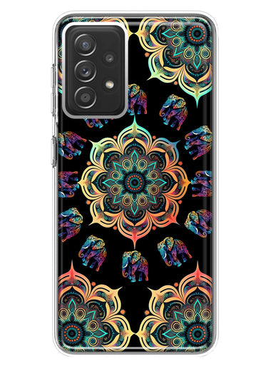 Samsung Galaxy A72 Mandala Geometry Abstract Elephant Pattern Hybrid Protective Phone Case Cover