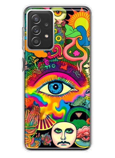 Samsung Galaxy A72 Neon Rainbow Psychedelic Trippy Hippie Multiple Eyes Hybrid Protective Phone Case Cover