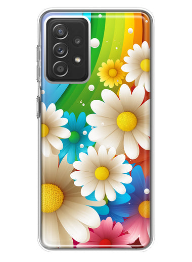 Samsung Galaxy A72 Colorful Rainbow Daisies Blue Pink White Green Double Layer Phone Case Cover