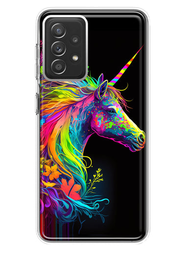 Samsung Galaxy A72 Neon Rainbow Glow Unicorn Floral Hybrid Protective Phone Case Cover