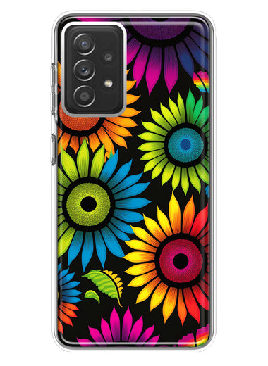 Samsung Galaxy A72 Neon Rainbow Glow Sunflowers Colorful Floral Pink Purple Double Layer Phone Case Cover