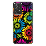 Samsung Galaxy A72 Neon Rainbow Glow Sunflowers Colorful Floral Pink Purple Double Layer Phone Case Cover