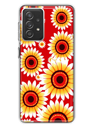 Samsung Galaxy A72 Yellow Sunflowers Polkadot on Red Double Layer Phone Case Cover