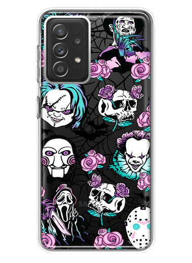 Samsung Galaxy A72 Roses Halloween Spooky Horror Characters Spider Web Hybrid Protective Phone Case Cover