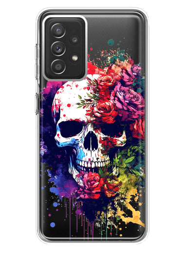 Samsung Galaxy A72 Fantasy Skull Red Purple Roses Hybrid Protective Phone Case Cover