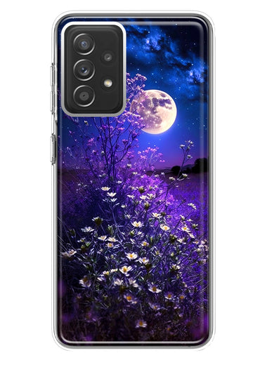 Samsung Galaxy A72 Spring Moon Night Lavender Flowers Floral Hybrid Protective Phone Case Cover