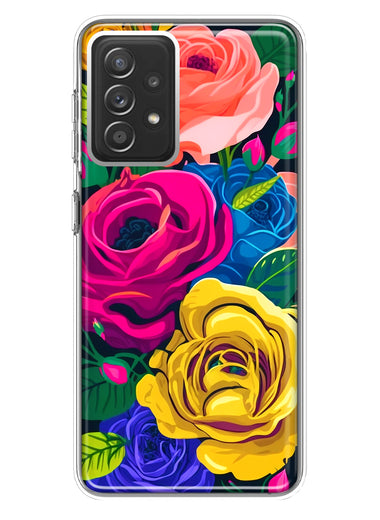 Samsung Galaxy A72 Vintage Pastel Abstract Colorful Pink Yellow Blue Roses Double Layer Phone Case Cover