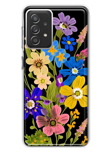 Samsung Galaxy A72 Blue Yellow Vintage Spring Wild Flowers Floral Hybrid Protective Phone Case Cover