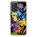 Samsung Galaxy A72 Blue Yellow Vintage Spring Wild Flowers Floral Hybrid Protective Phone Case Cover
