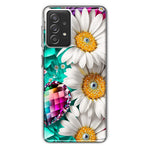 Samsung Galaxy A72 Colorful Crystal White Daisies Rainbow Gems Teal Double Layer Phone Case Cover