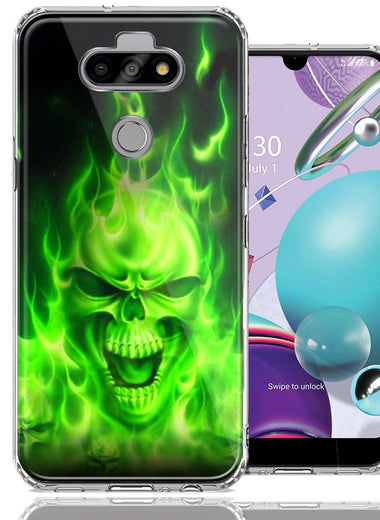 LG Aristo 5/K31/Fortune 3 Green Flaming Skull Design Double Layer Phone Case Cover