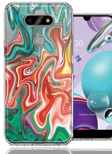 LG Aristo 5/K31/Fortune 3 Green Pink Abstract Design Double Layer Phone Case Cover