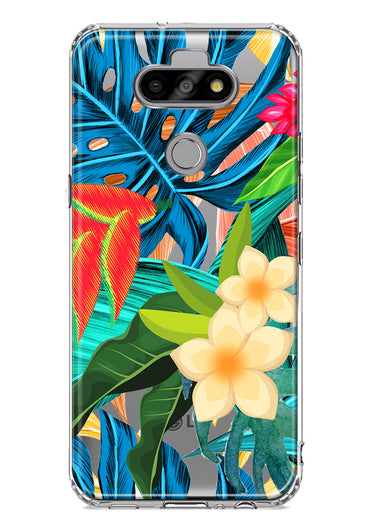 LG Aristo 5 Blue Monstera Pothos Tropical Floral Summer Flowers Hybrid Protective Phone Case Cover