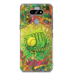 LG Aristo 5 Love Softball Girls Glove Green Tie Dye Swirl Paint Hybrid Protective Phone Case Cover