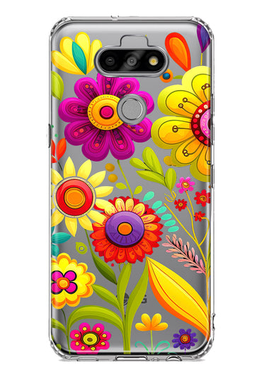 LG Aristo 5 Colorful Yellow Pink Folk Style Floral Vibrant Spring Flowers Hybrid Protective Phone Case Cover