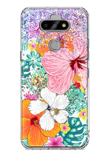 LG Aristo 5 Hawaiian Vibes Hibiscus Flowers Monstera Vacation Summer Hybrid Protective Phone Case Cover