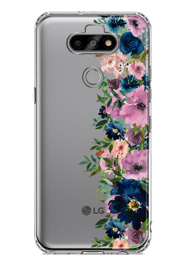 LG Aristo 5 Navy Blue Summer Watercolor Floral Classic Purple Flowers Hybrid Protective Phone Case Cover