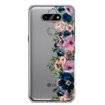 LG Aristo 5 Navy Blue Summer Watercolor Floral Classic Purple Flowers Hybrid Protective Phone Case Cover