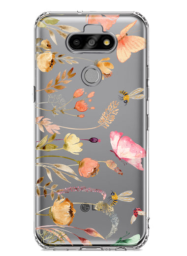LG Aristo 5 Peach Meadow Wildflowers Butterflies Bees Watercolor Floral Hybrid Protective Phone Case Cover