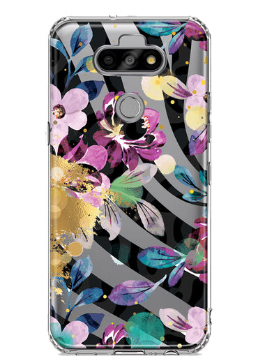 LG Aristo 5 Zebra Stripes Tropical Flowers Purple Blue Summer Vibes Hybrid Protective Phone Case Cover