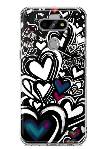 LG Aristo 5 Black White Hearts Love Graffiti Hybrid Protective Phone Case Cover