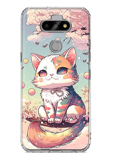 LG Aristo 5 Kawaii Manga Pink Cherry Blossom Cute Cat Hybrid Protective Phone Case Cover
