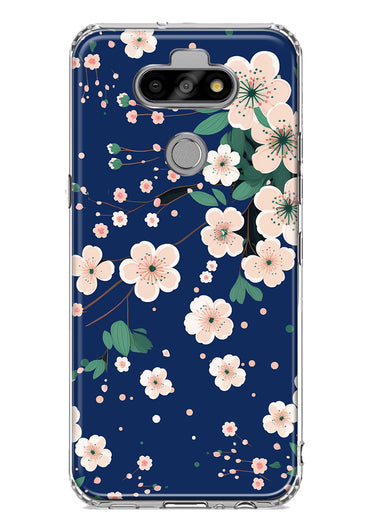 LG Aristo 5 Kawaii Japanese Pink Cherry Blossom Navy Blue Hybrid Protective Phone Case Cover