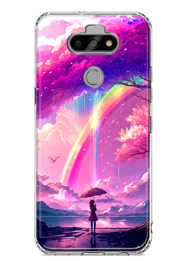 LG Aristo 5 Kawaii Manga Pink Cherry Blossom Japanese Rainbow Girl Hybrid Protective Phone Case Cover