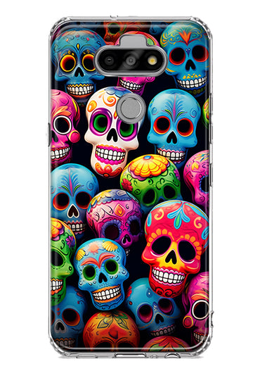 LG Aristo 5 Halloween Spooky Colorful Day of the Dead Skulls Hybrid Protective Phone Case Cover