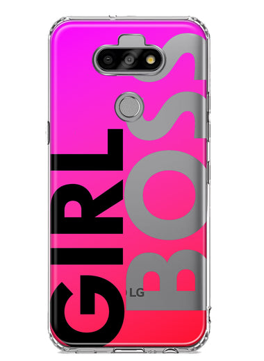 LG Aristo 5 Pink Clear Funny Text Quote Girl Boss Hybrid Protective Phone Case Cover