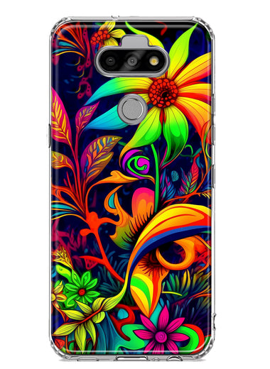 LG Aristo 5 Neon Rainbow Psychedelic Trippy Hippie Daisy Flowers Hybrid Protective Phone Case Cover