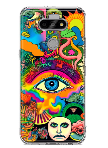 LG Aristo 5 Neon Rainbow Psychedelic Trippy Hippie Multiple Eyes Hybrid Protective Phone Case Cover