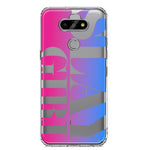 LG Aristo 5 Pink Blue Clear Funny Text Quote Slay Girl Hybrid Protective Phone Case Cover