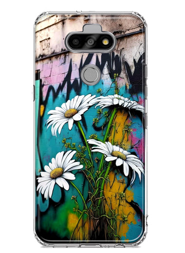 LG Aristo 5 White Daisies Graffiti Wall Art Painting Hybrid Protective Phone Case Cover