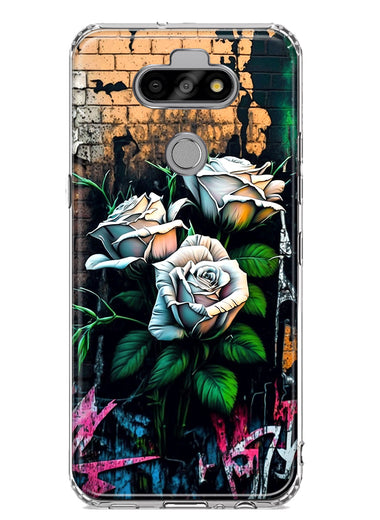 LG Aristo 5 White Roses Graffiti Wall Art Painting Hybrid Protective Phone Case Cover