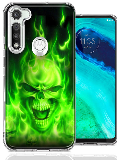 Motorola Moto G Fast Green Flaming Skull Design Double Layer Phone Case Cover