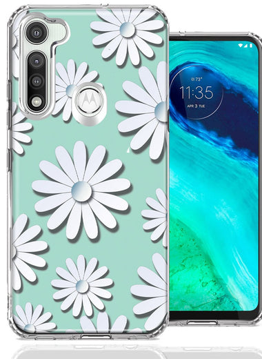 Motorola Moto G Fast White Teal Daisies Design Double Layer Phone Case Cover