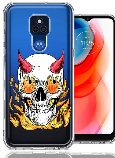 Motorola Moto G Play 2021 Flamming Devil Skull Design Double Layer Phone Case Cover