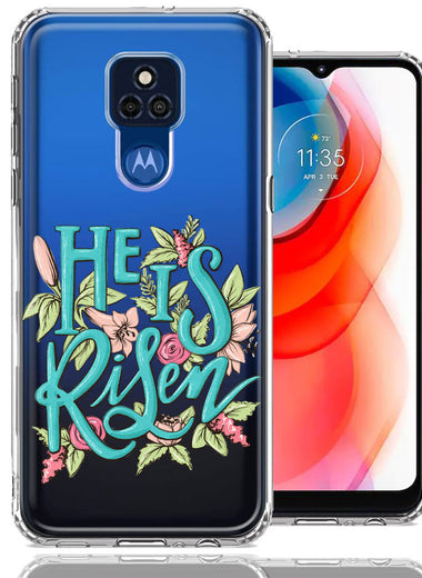 Motorola Moto G Play 2021 He Is Risen Text Easter Jesus Christian Flowers Double Layer Phone Case Cover