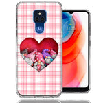 Motorola Moto G Play 2021 Valentine's Day Garden Gnomes Heart Love Pink Plaid Double Layer Phone Case Cover
