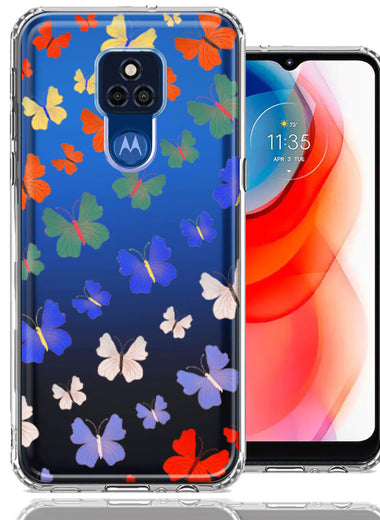 Motorola Moto G Play 2021 Colorful Butterflies Design Double Layer Phone Case Cover
